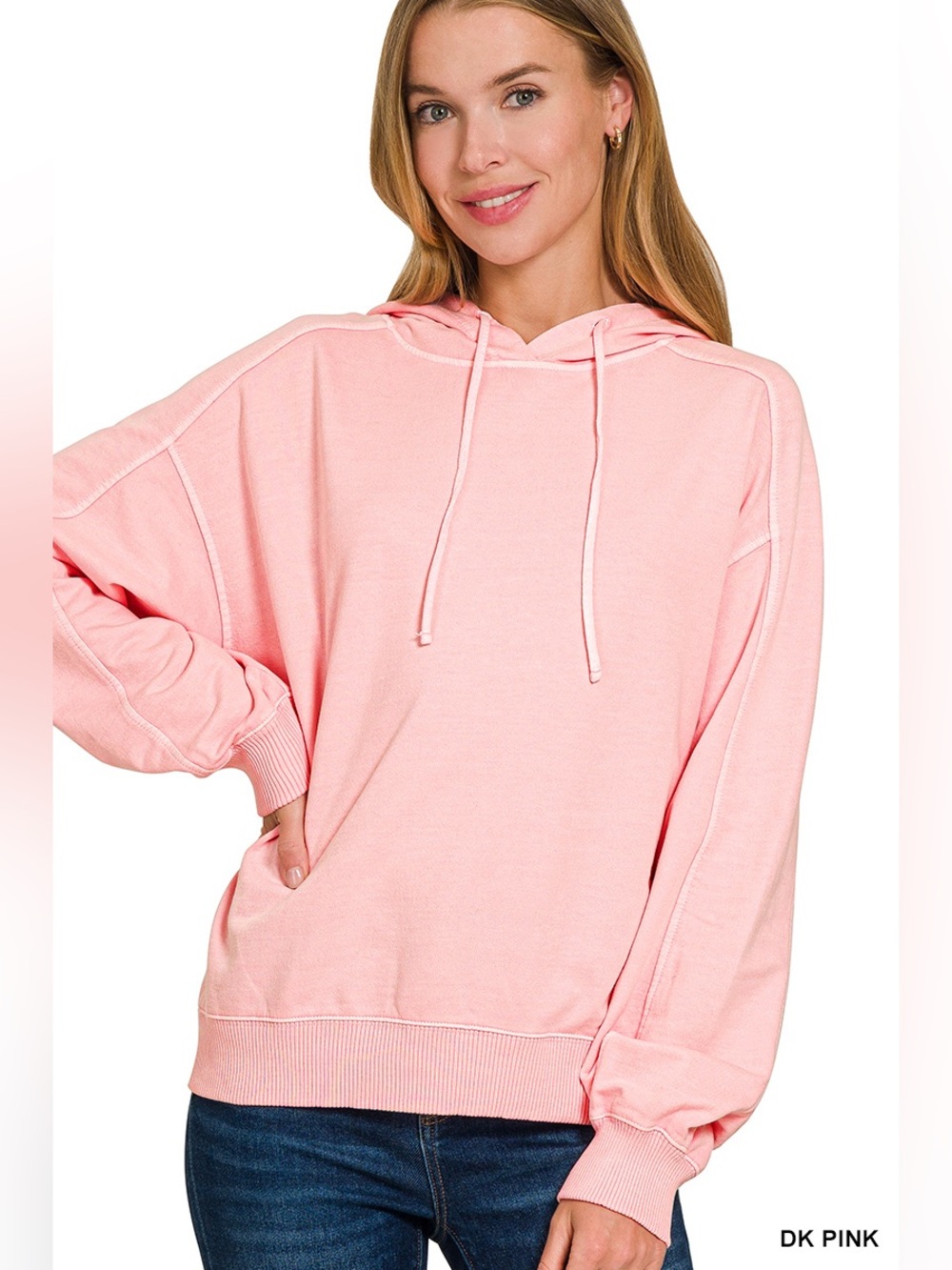 Zenana Dk Pink Pigment Dye & Enzyme Washed French Terry Hoodie